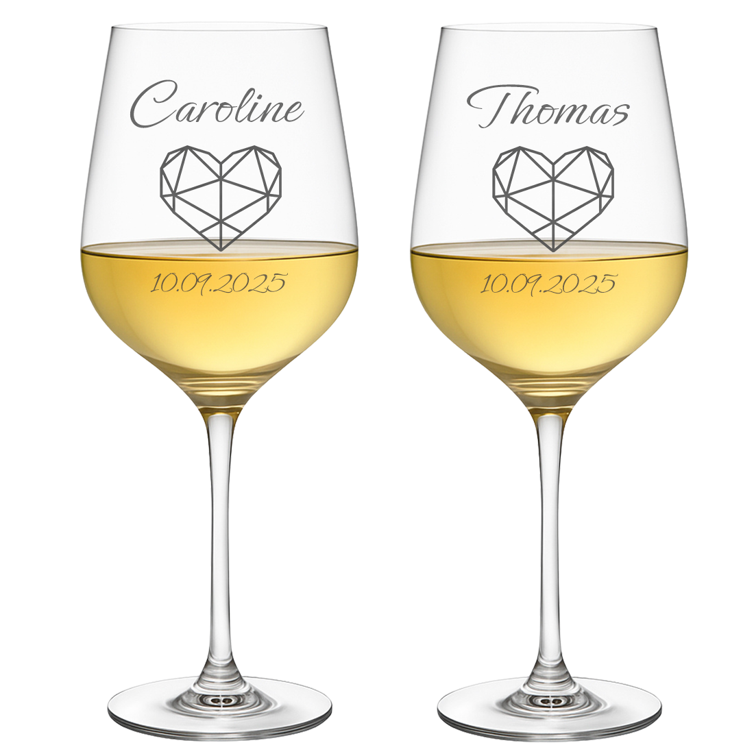 2 Weingläser mit personalisierter Gravur für Hochzeit & Jahrestag