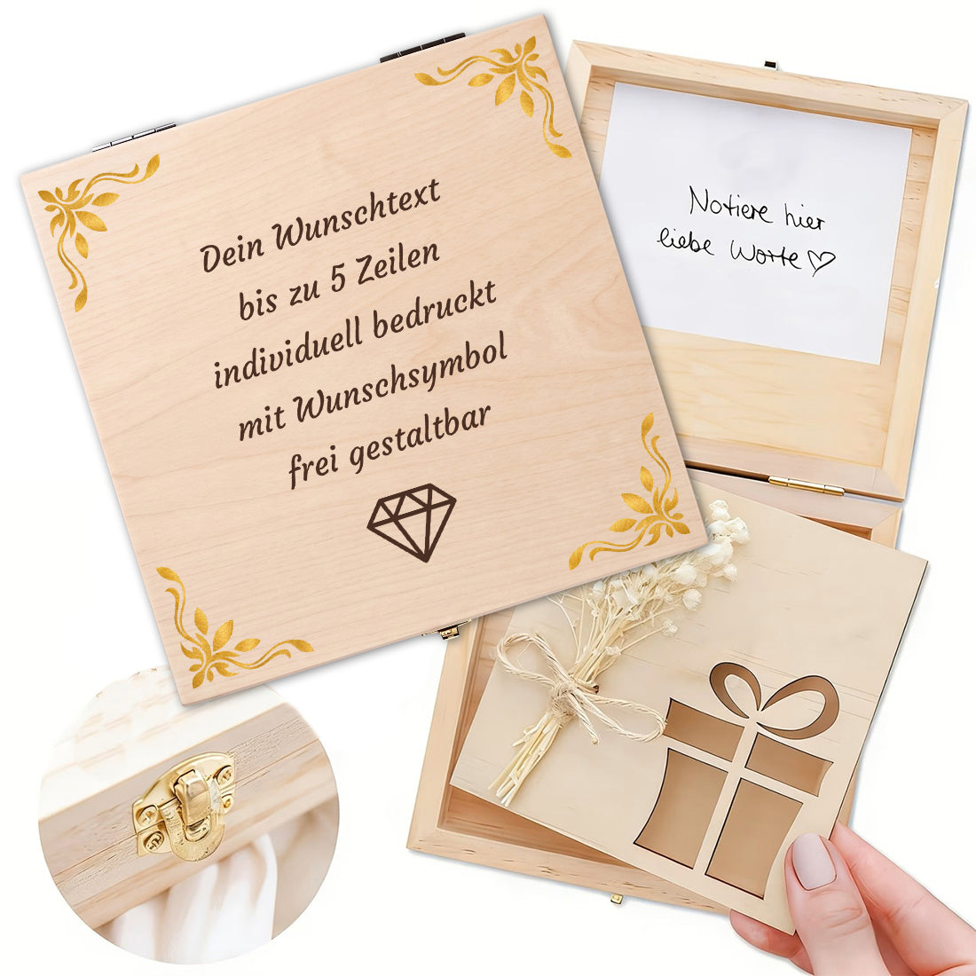 Personalisierte Geldgeschenkbox aus Holz mit Wunschtext