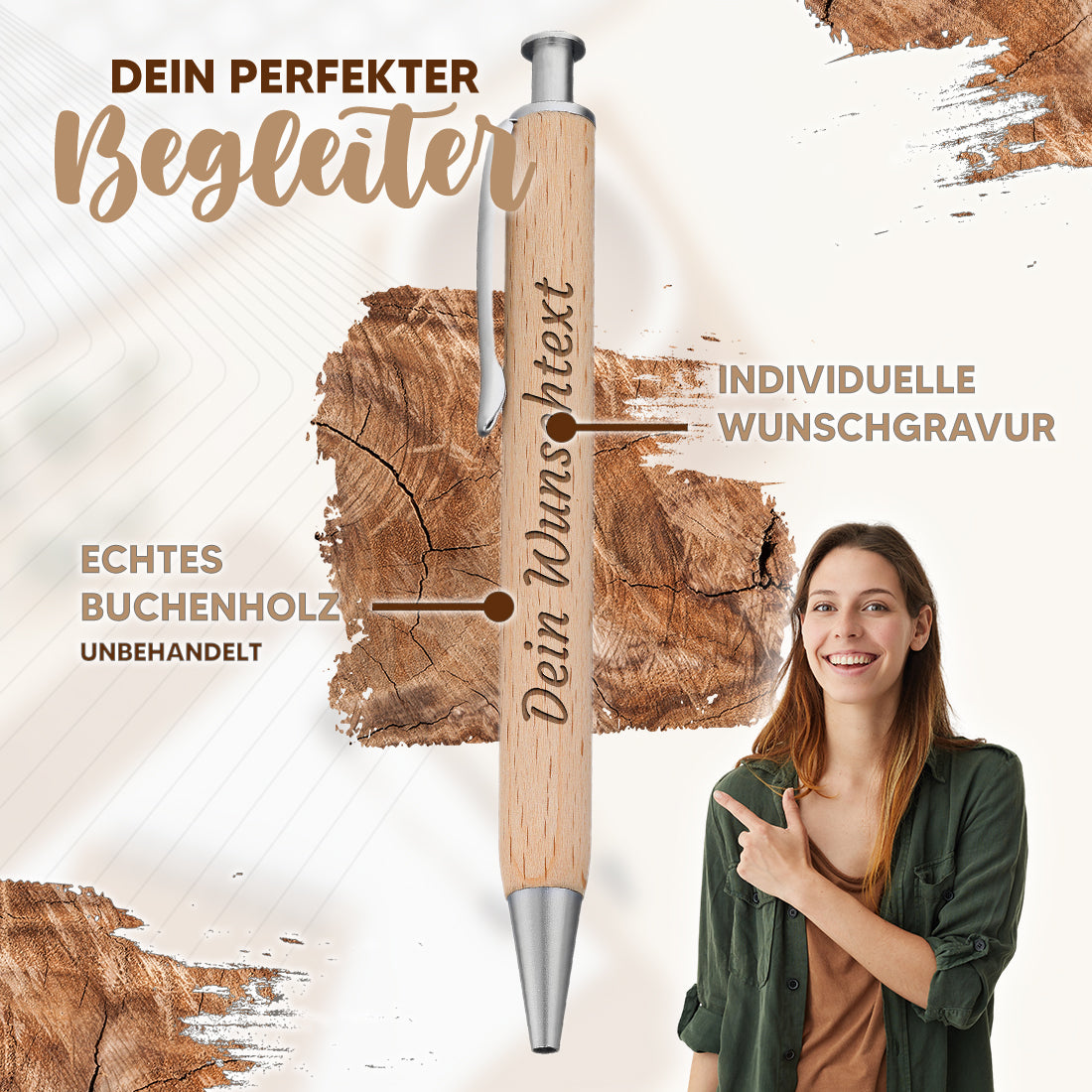 Holz Kugelschreiber mit Etui. Personalisierbar mit Gravur