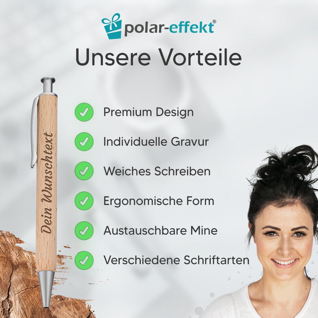 Holz Kugelschreiber mit Etui. Personalisierbar mit Gravur