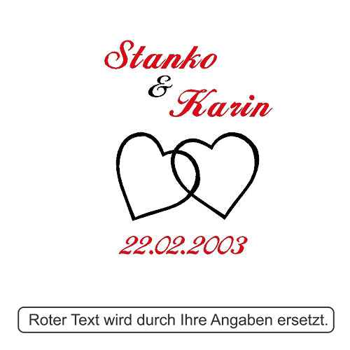 Personalisiertes Sektglas-Set "Doppelherz" – 2 Kristallgläser mit Herz-Stiel und Wunschgravur