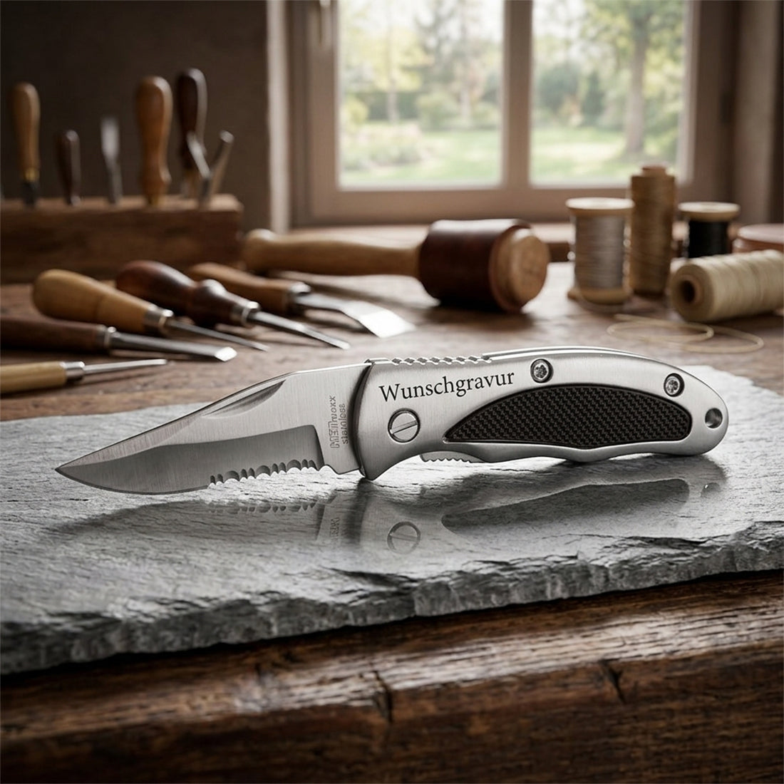 Klappmesser mit Gravur - Einhandmesser inkl. Etui