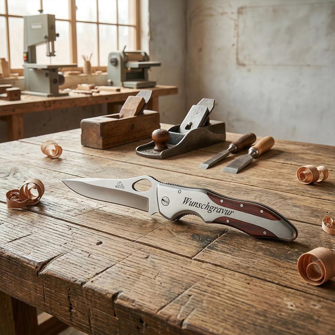 Taschenmesser mit Gravur - Klappmesser aus Edelstahl und Holz mit Geschenketui