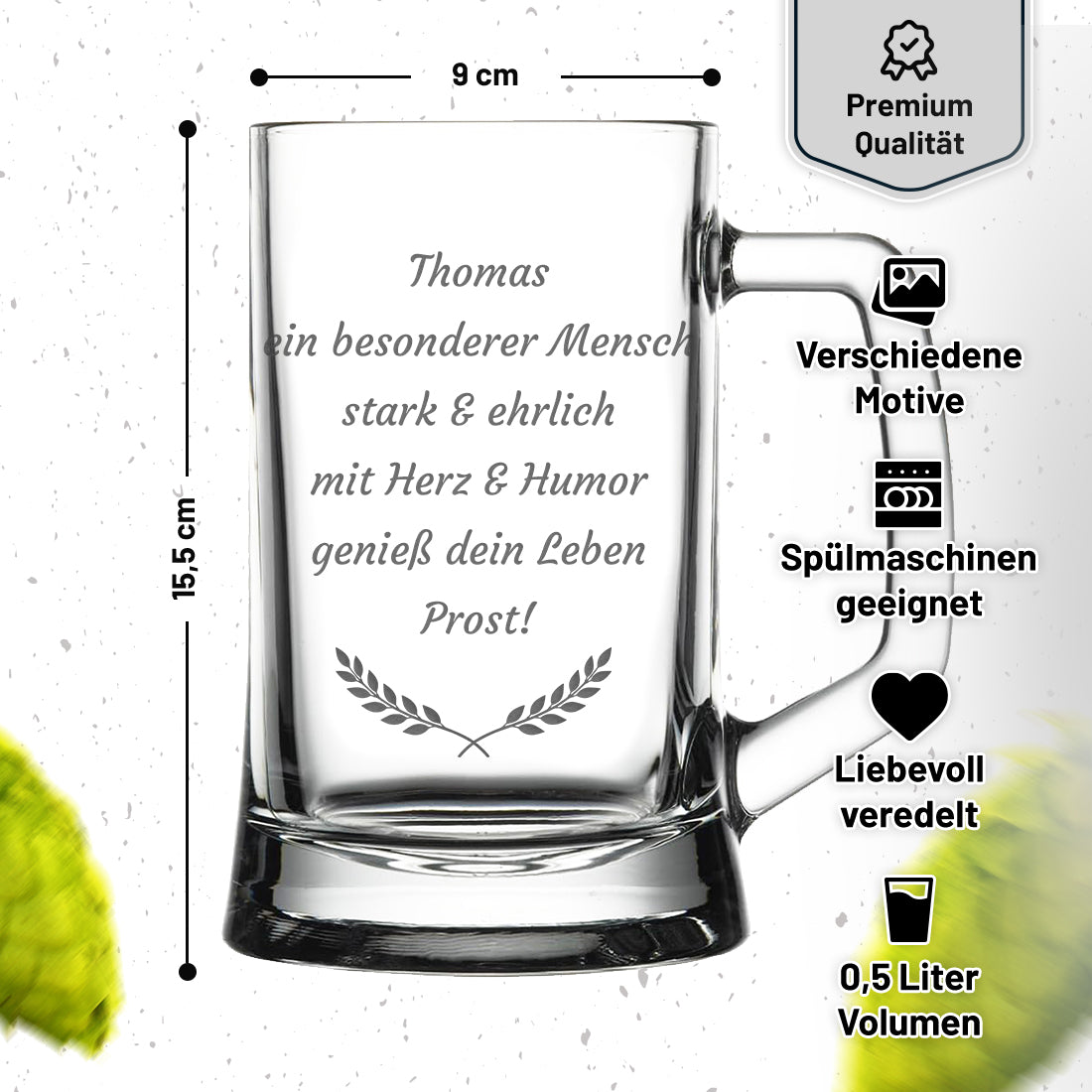Personalisiertes Bierglas mit Gravur | Wunschtext, Name & Symbol