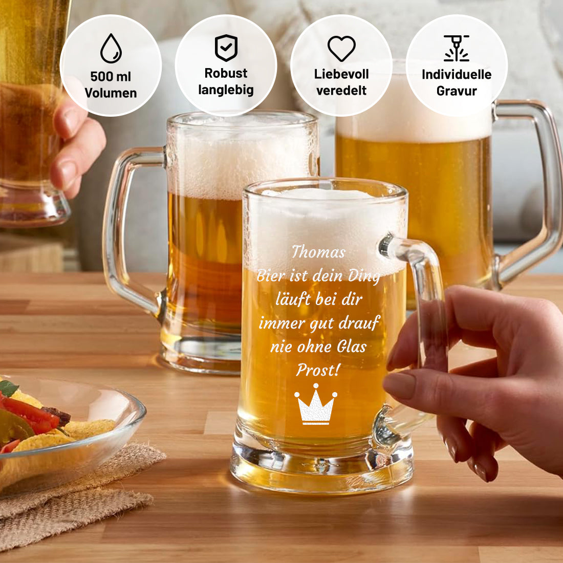 Personalisiertes Bierglas mit Gravur | Wunschtext, Name & Symbol