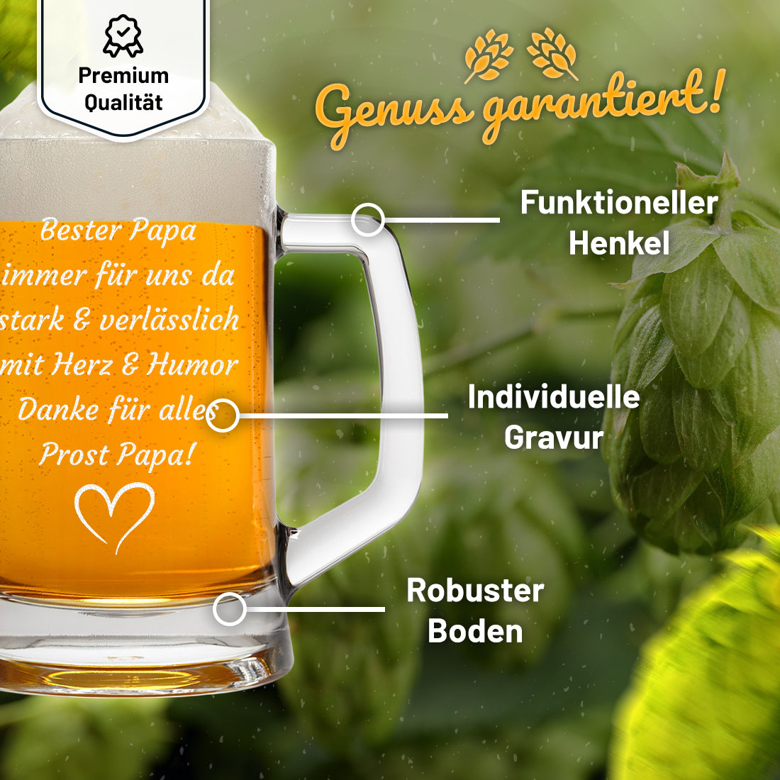 Personalisiertes Bierglas mit Gravur | Wunschtext, Name & Symbol