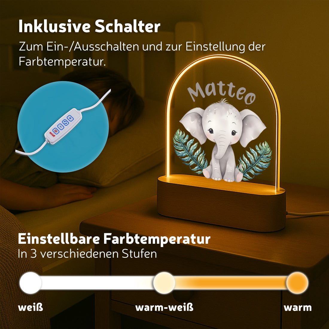 Schlummerlicht Elefant personalisiert LED-Nachtlicht