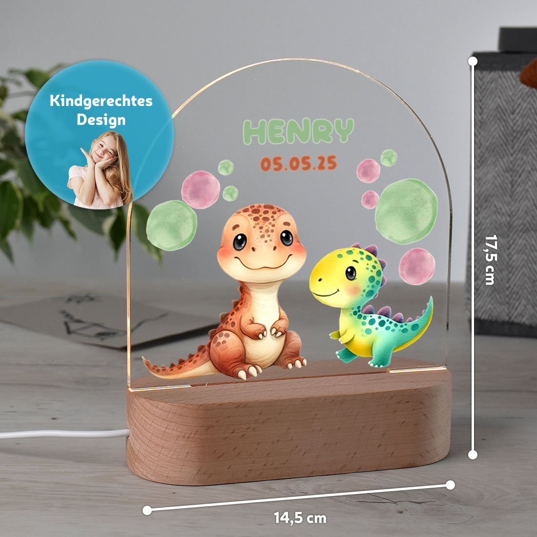 Personalisiertes Dino LED - Nachtlicht mit Namen & Datum