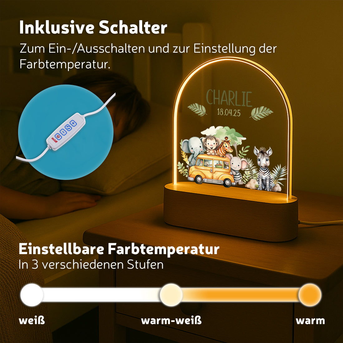 LED-Nachtlicht verschiedene Lichtmodi mit Motiv Safari-Bus