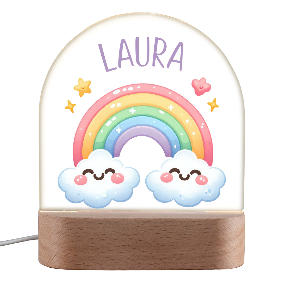 Personalisiertes LED-Nachtlicht "Regenbogen" – Farbenfrohes Schlummerlicht mit Namen