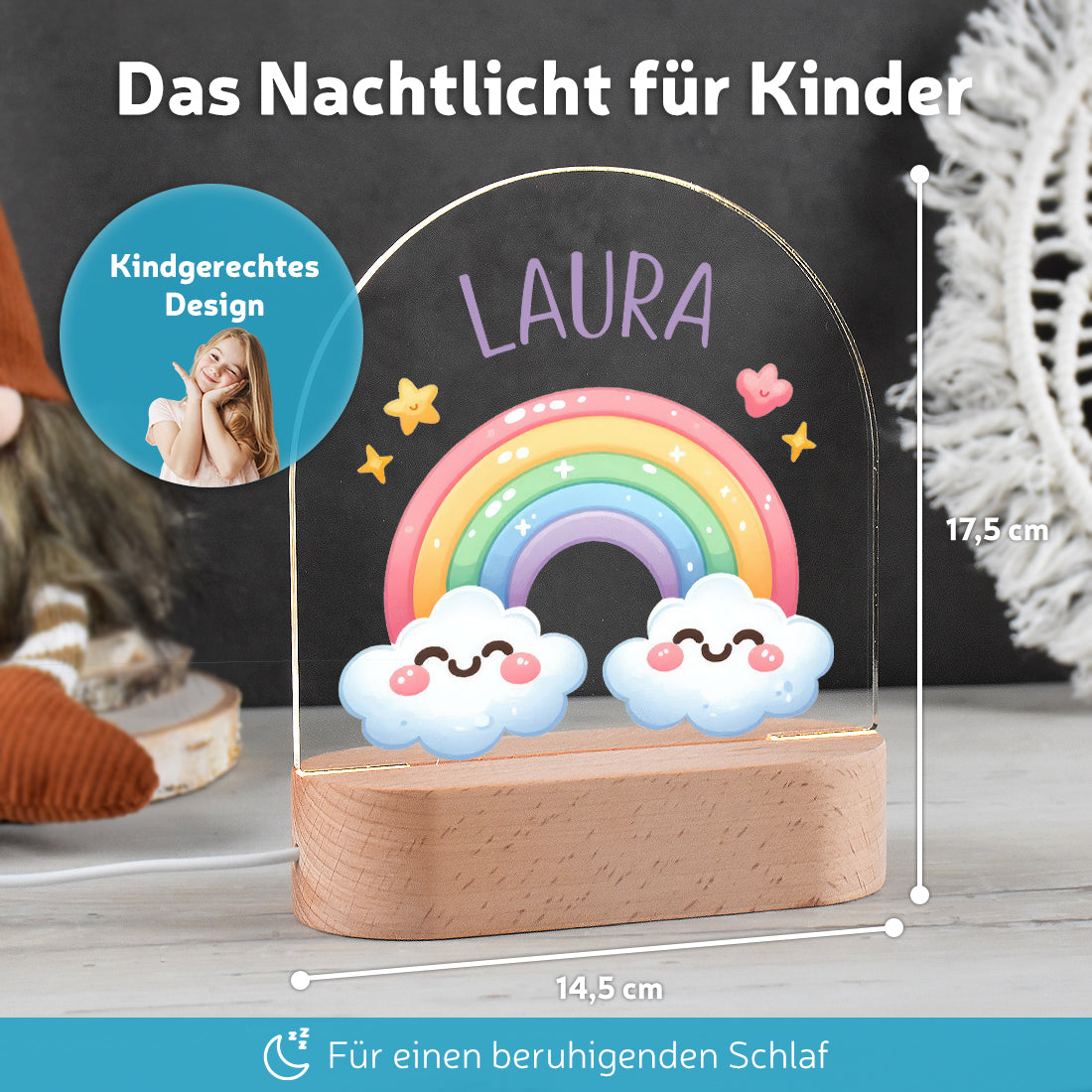 Personalisiertes LED-Nachtlicht "Regenbogen" – Farbenfrohes Schlummerlicht mit Namen