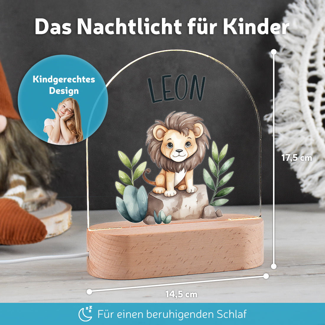 LED-Lampe Löwe im Kinderzimmer auf Nachttisch dekoriert