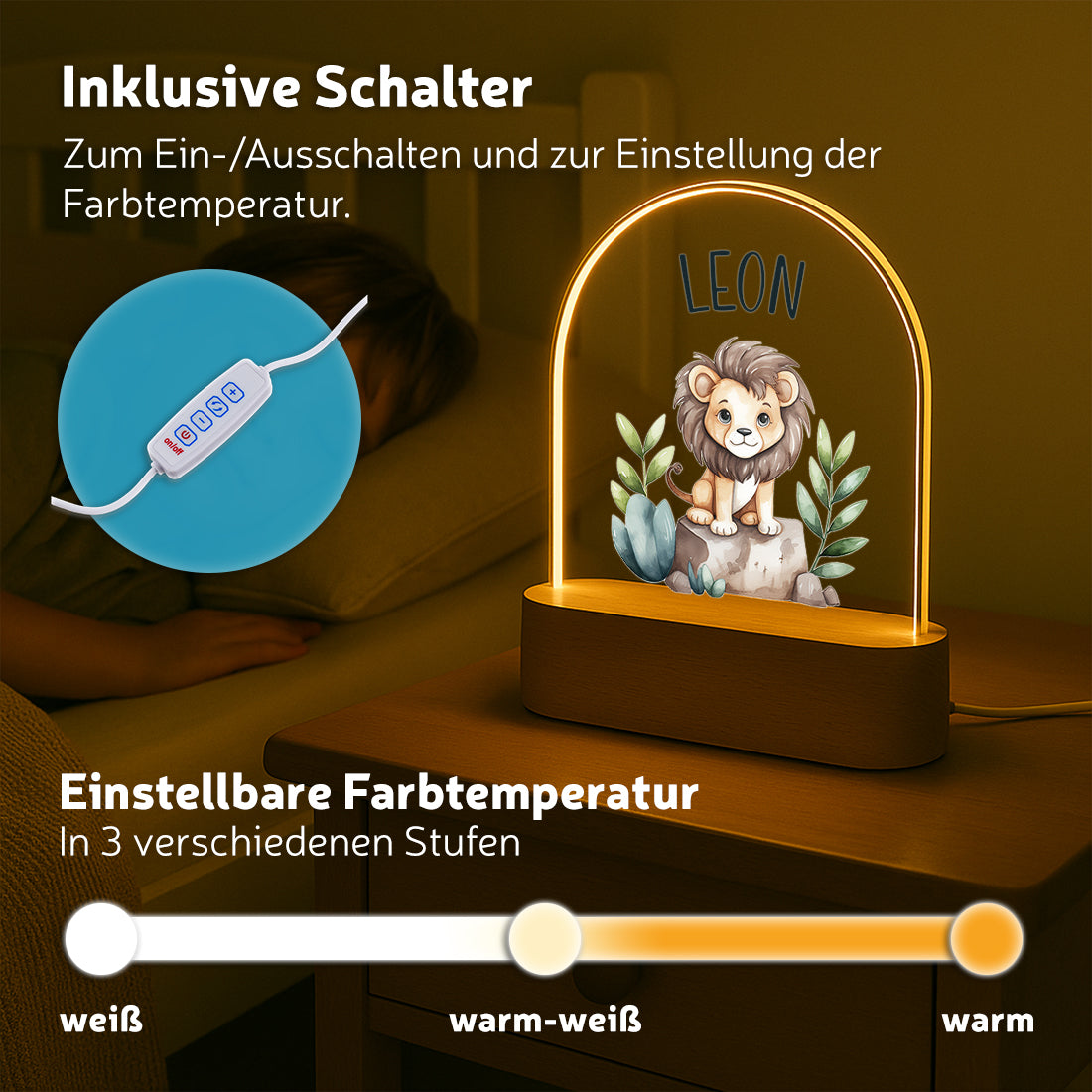 LED-Nachtlicht Löwe verschiedene Lichtmodi weiß warm-weiß