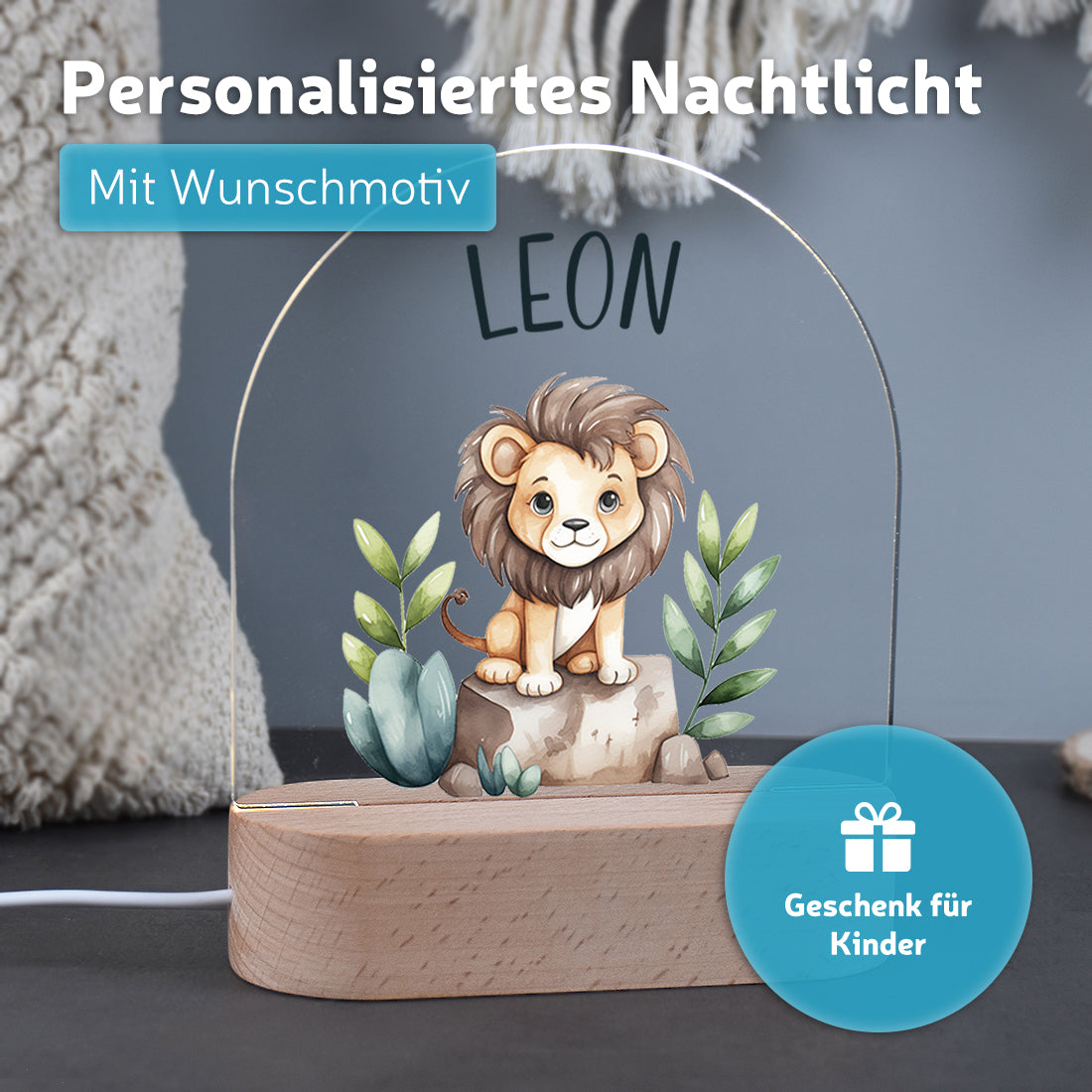 Nachtlicht Löwe mit individueller Namensgravur
