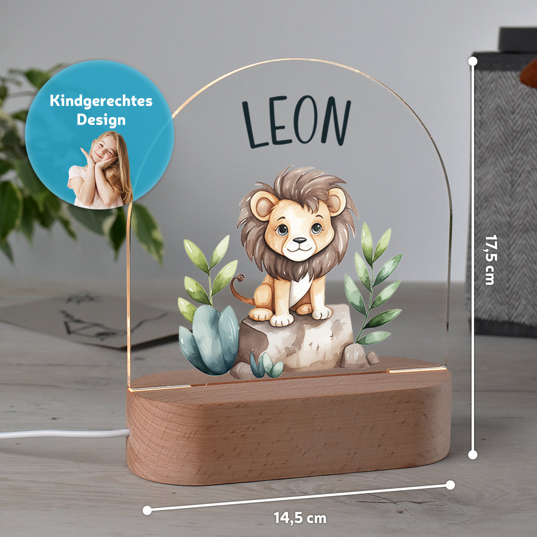 Nachtlicht Löwe personalisiert - LED Lampe mit Namen für Kinder