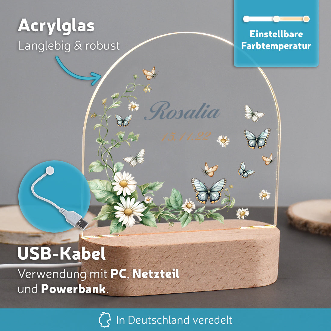 Personalisiertes LED-Nachtlicht Vorteile mit Motiv Schmetterlingstraum