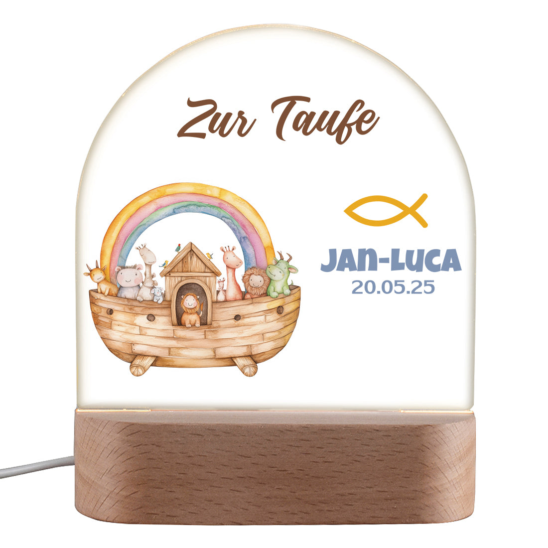 Personalisiertes LED Nachtlicht für Kinder mit Motiv Arche Noah zur Taufe
