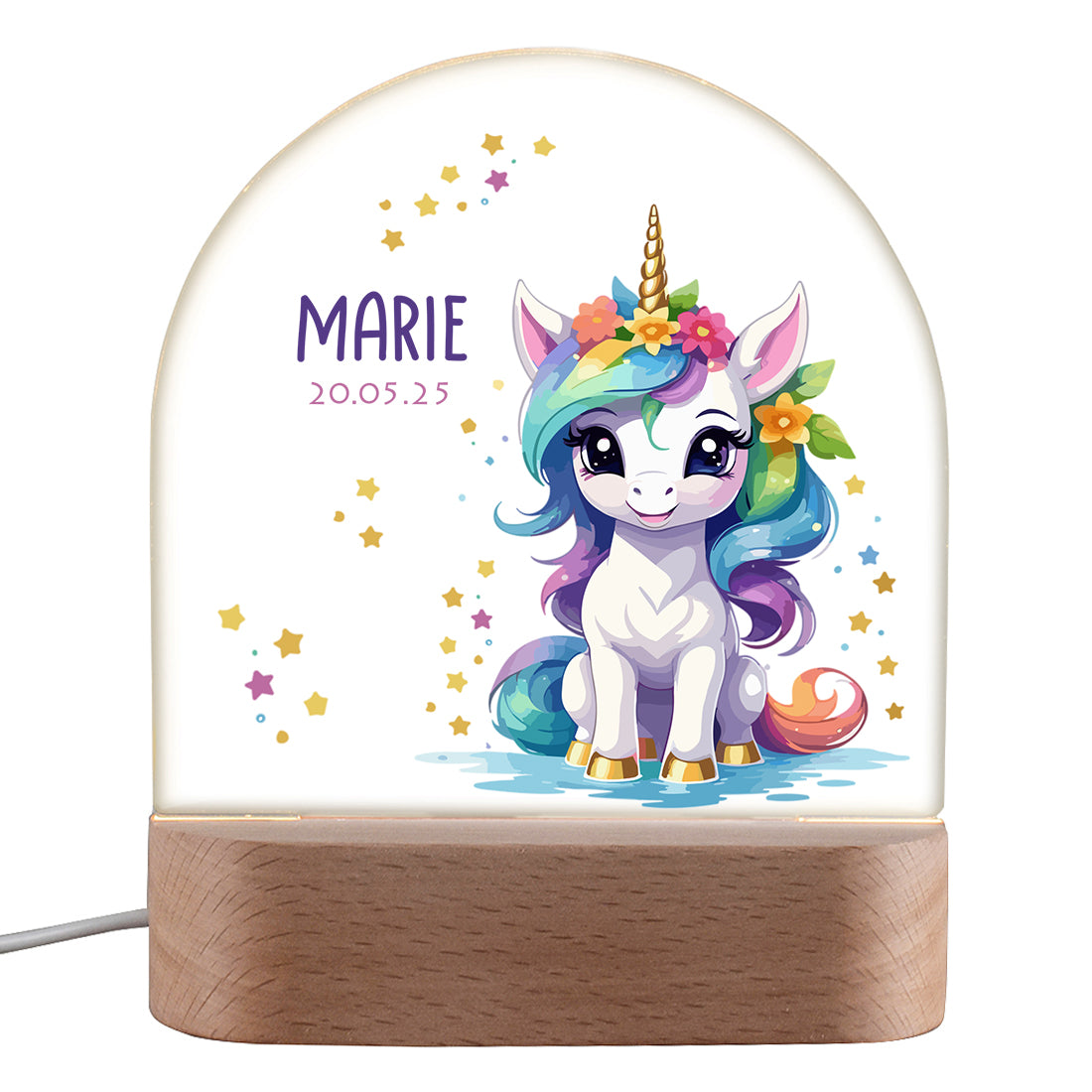 Personalisiertes LED Nachtlicht für Kinder mit Motiv Einhorn