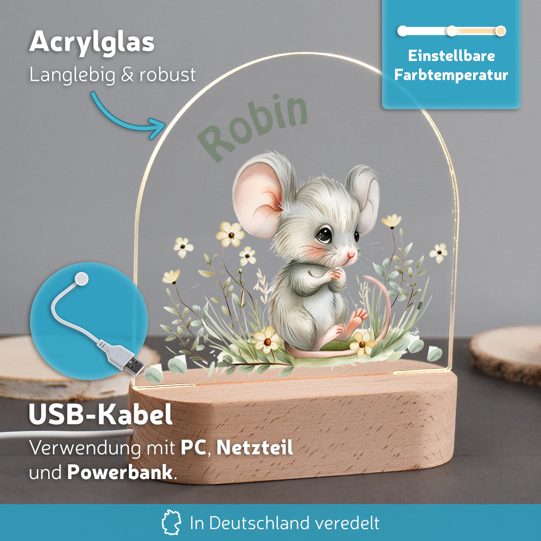 Personalisiertes LED-Nachtlicht Vorteile mit Motiv Maus