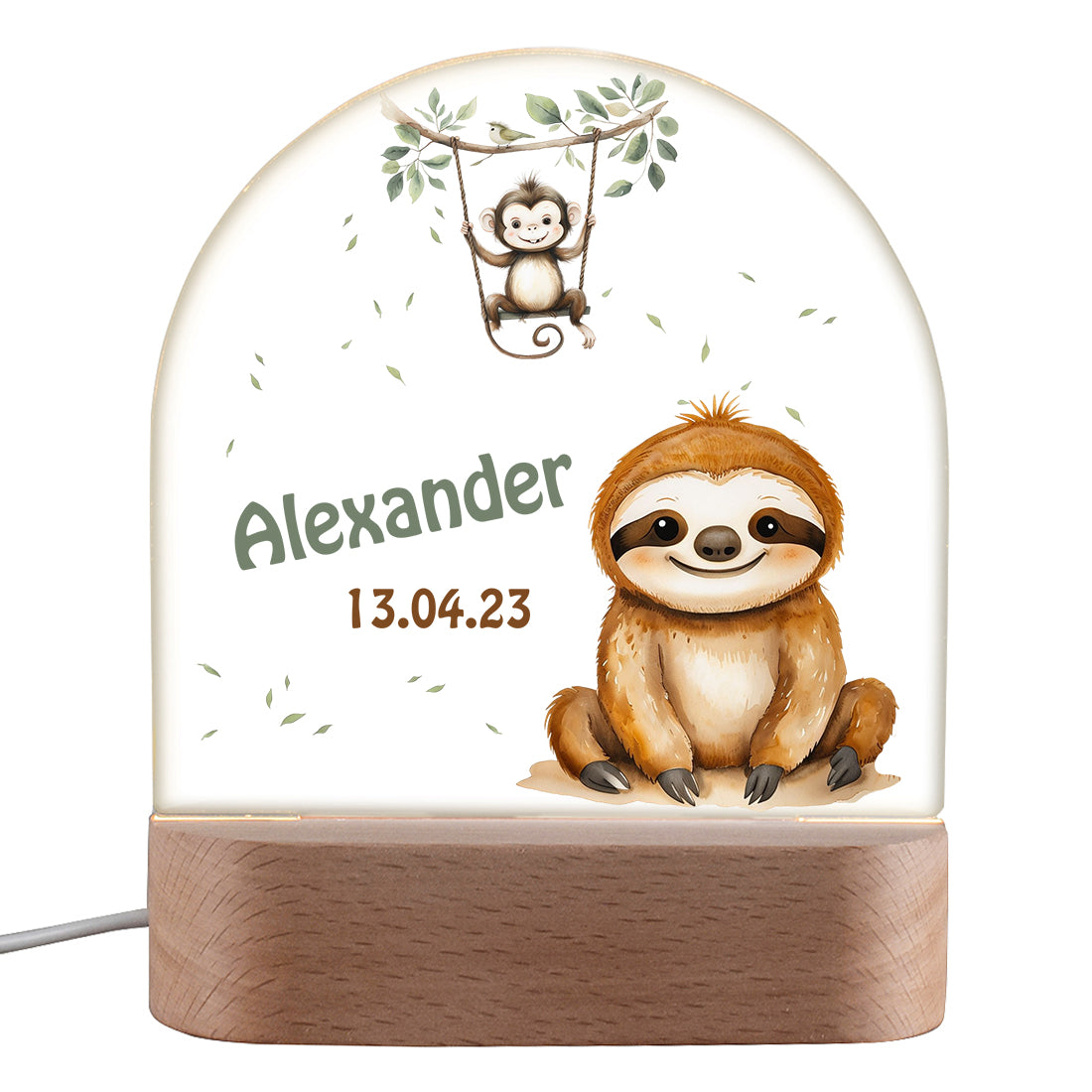 Personalisiertes LED Nachtlicht für Kinder mit Motiv Faultier