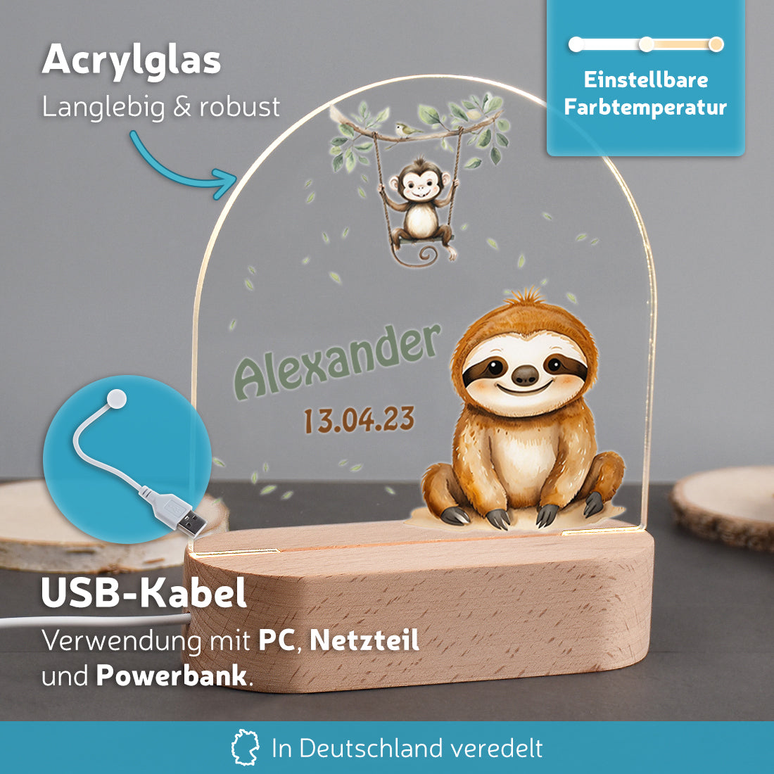 Personalisiertes LED-Nachtlicht Vorteile mit Motiv Faultier