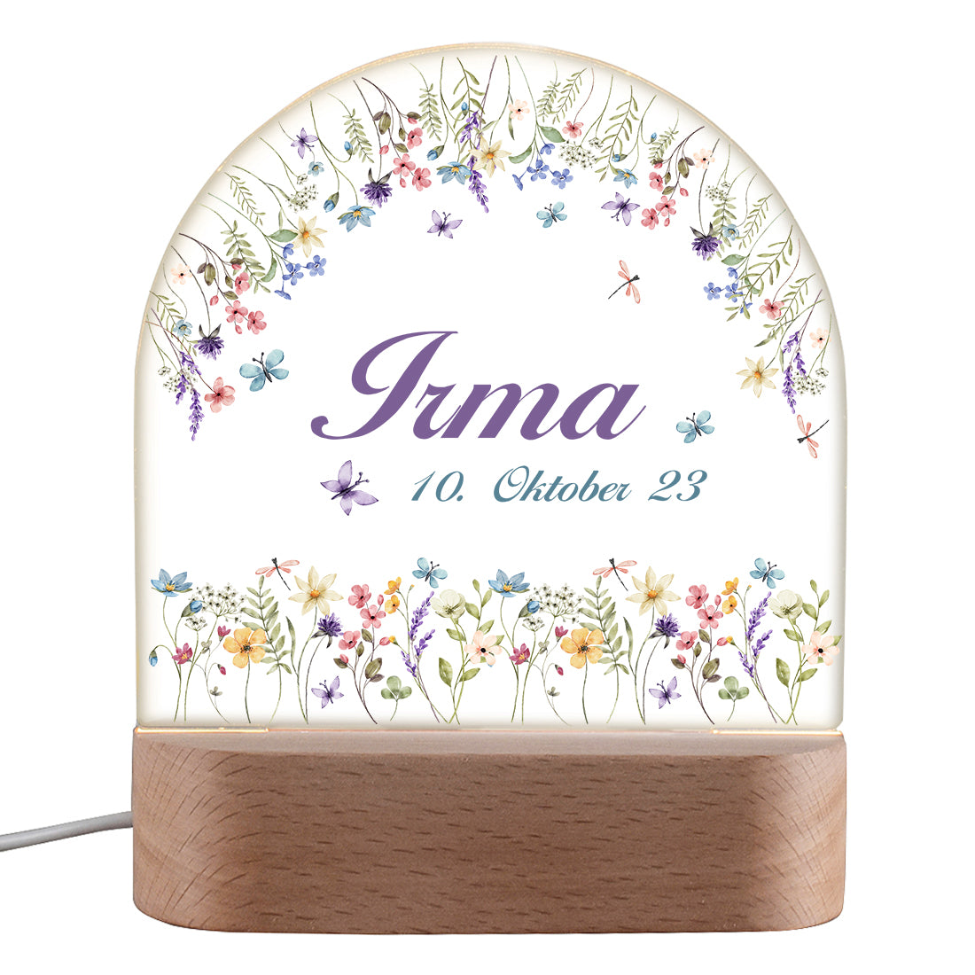 Personalisiertes LED Nachtlicht für Kinder mit Motiv Blumenzauber