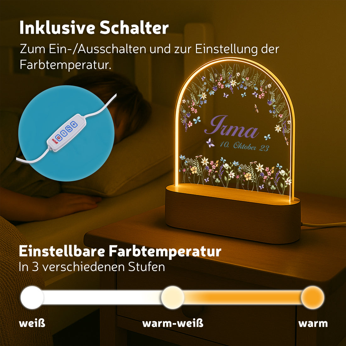 LED-Nachtlicht verschiedene Lichtmodi mit Motiv Blumenzauber