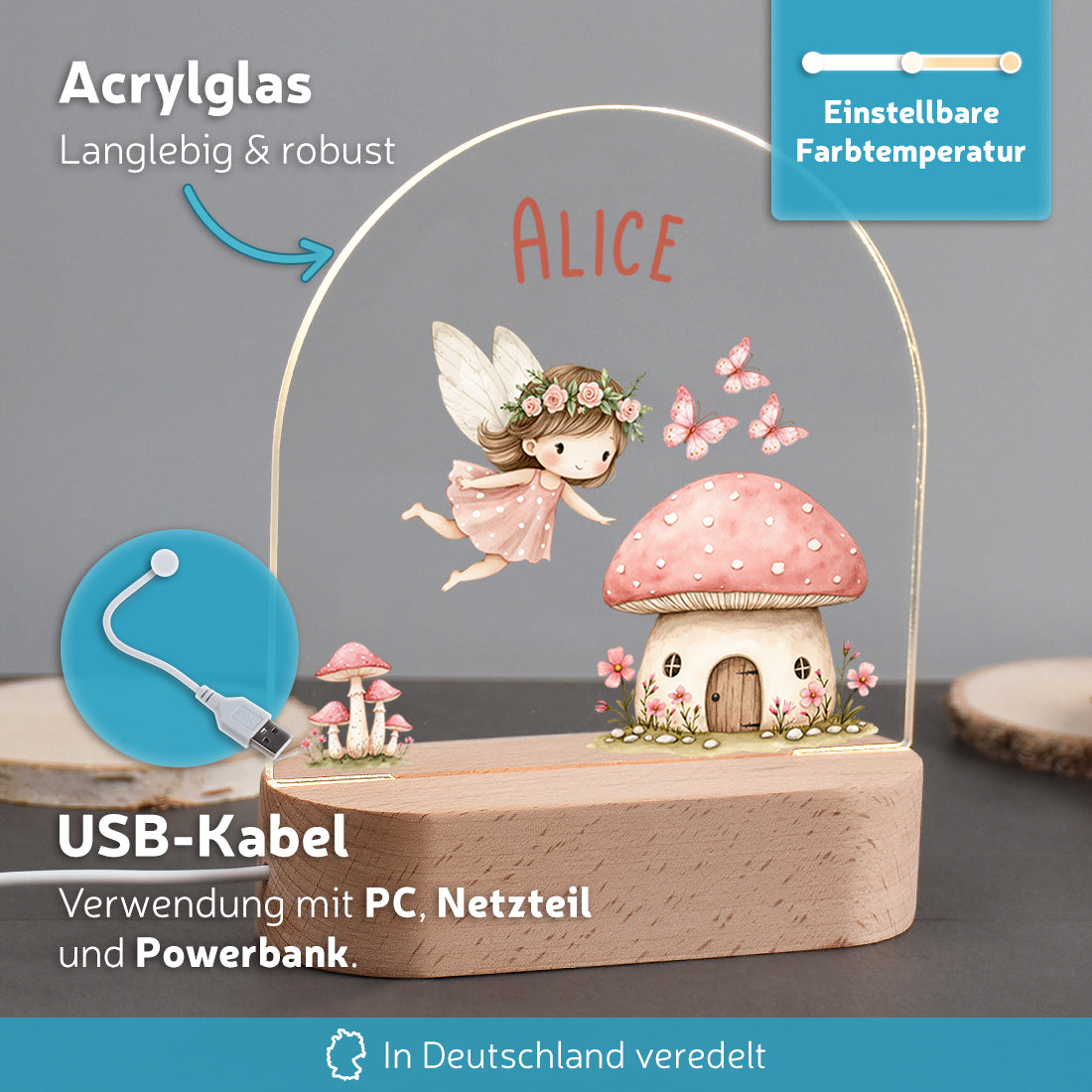 Personalisiertes LED-Nachtlicht Vorteile mit Motiv Waldfee