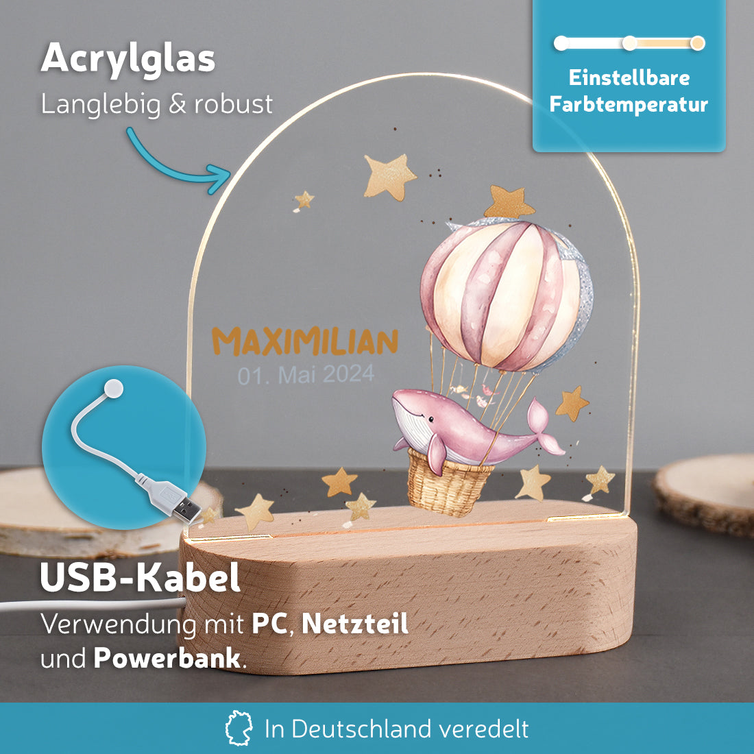 Personalisiertes LED-Nachtlicht Vorteile mit Motiv Wal