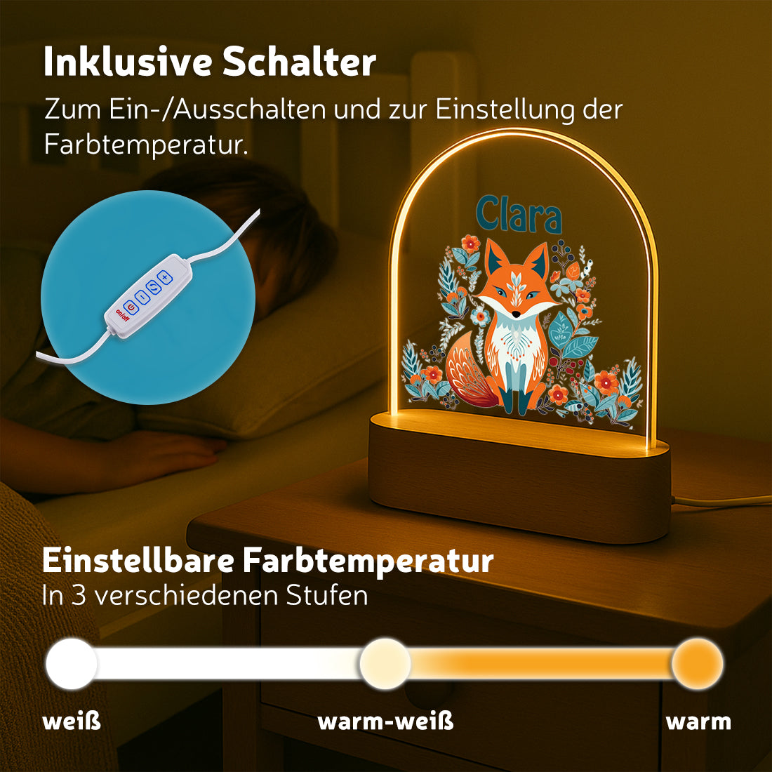 LED-Nachtlicht verschiedene Lichtmodi mit Motiv Fuchs