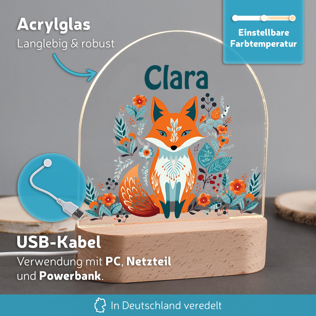 Personalisiertes LED-Nachtlicht Vorteile mit Motiv Fuchs