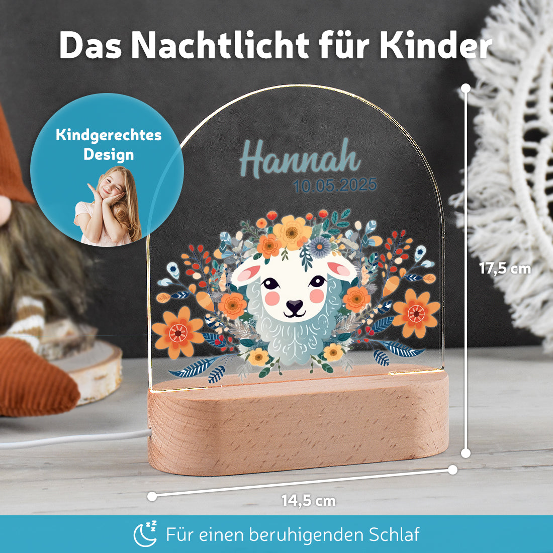 LED-Lampe im Kinderzimmer dekoriert mit Motiv Schäfchen