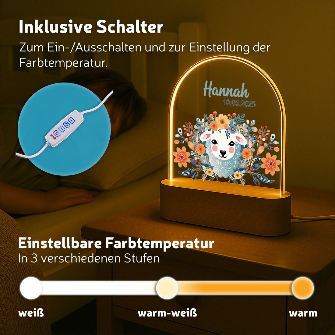 LED-Nachtlicht verschiedene Lichtmodi mit Motiv Schäfchen