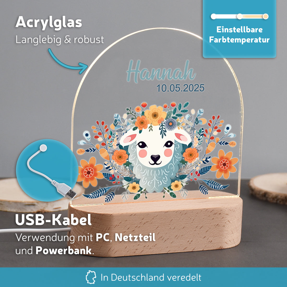 Personalisiertes LED-Nachtlicht Vorteile mit Motiv Schäfchen