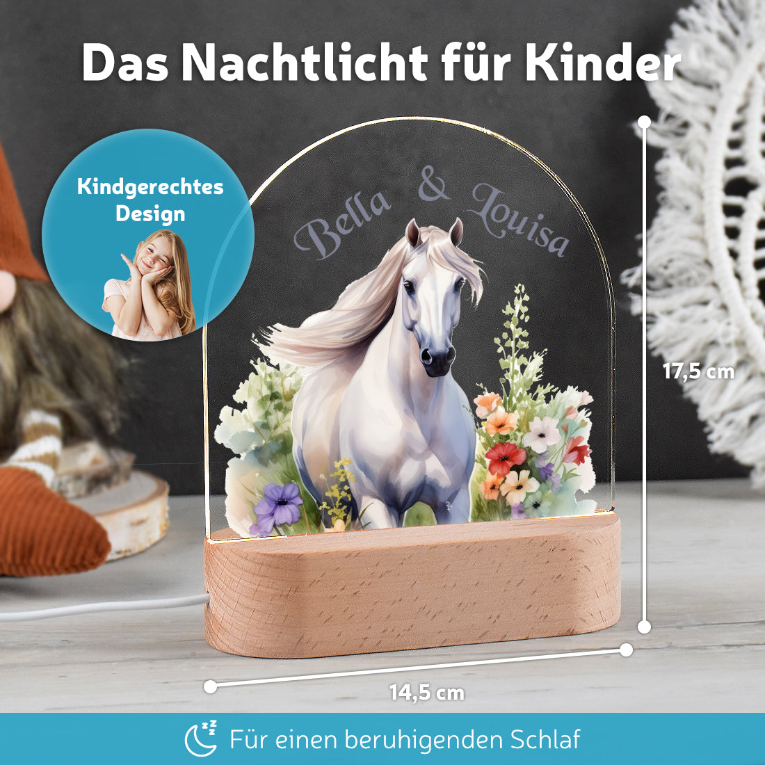 LED-Lampe im Kinderzimmer dekoriert mit Motiv Pferd
