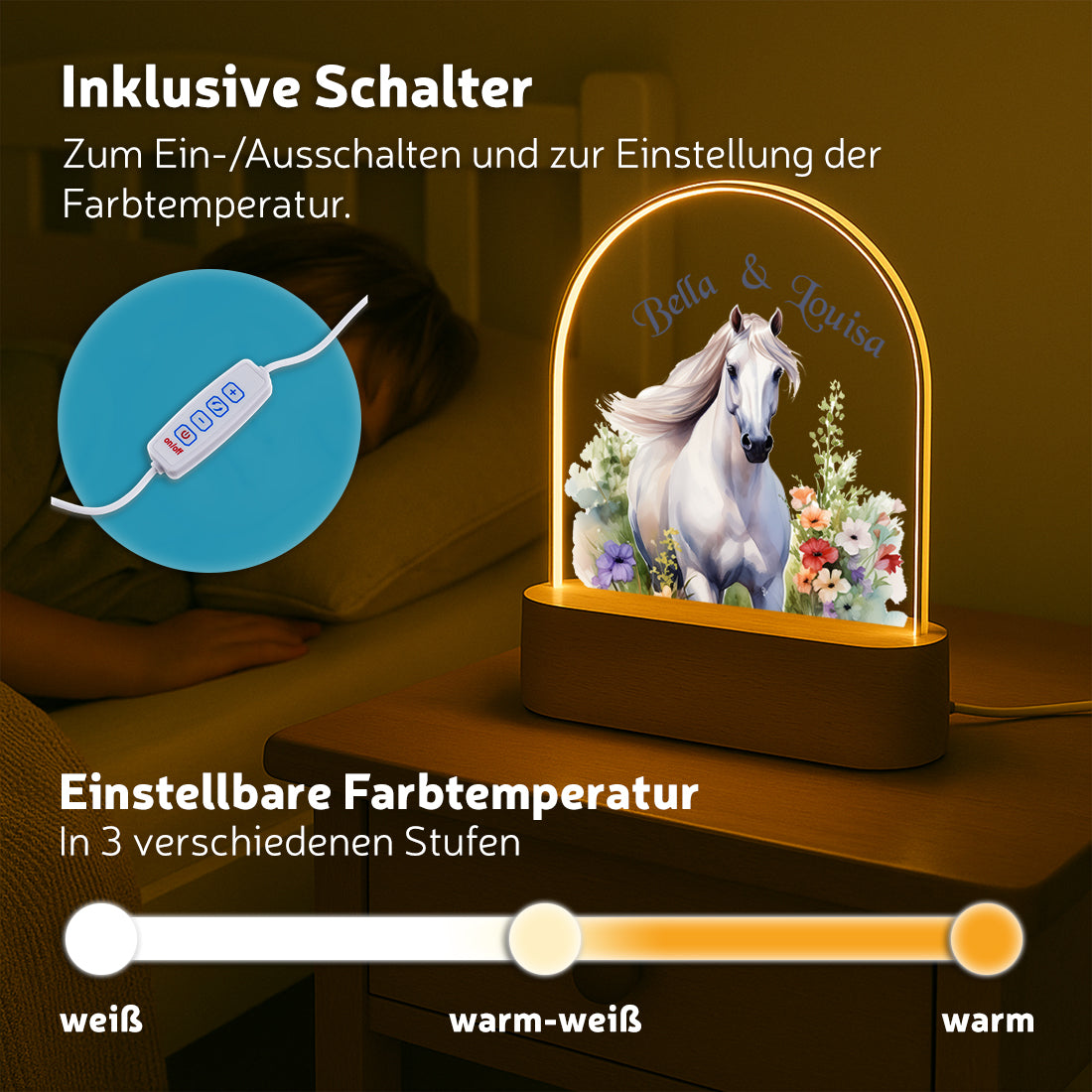 LED-Nachtlicht verschiedene Lichtmodi mit Motiv Pferd