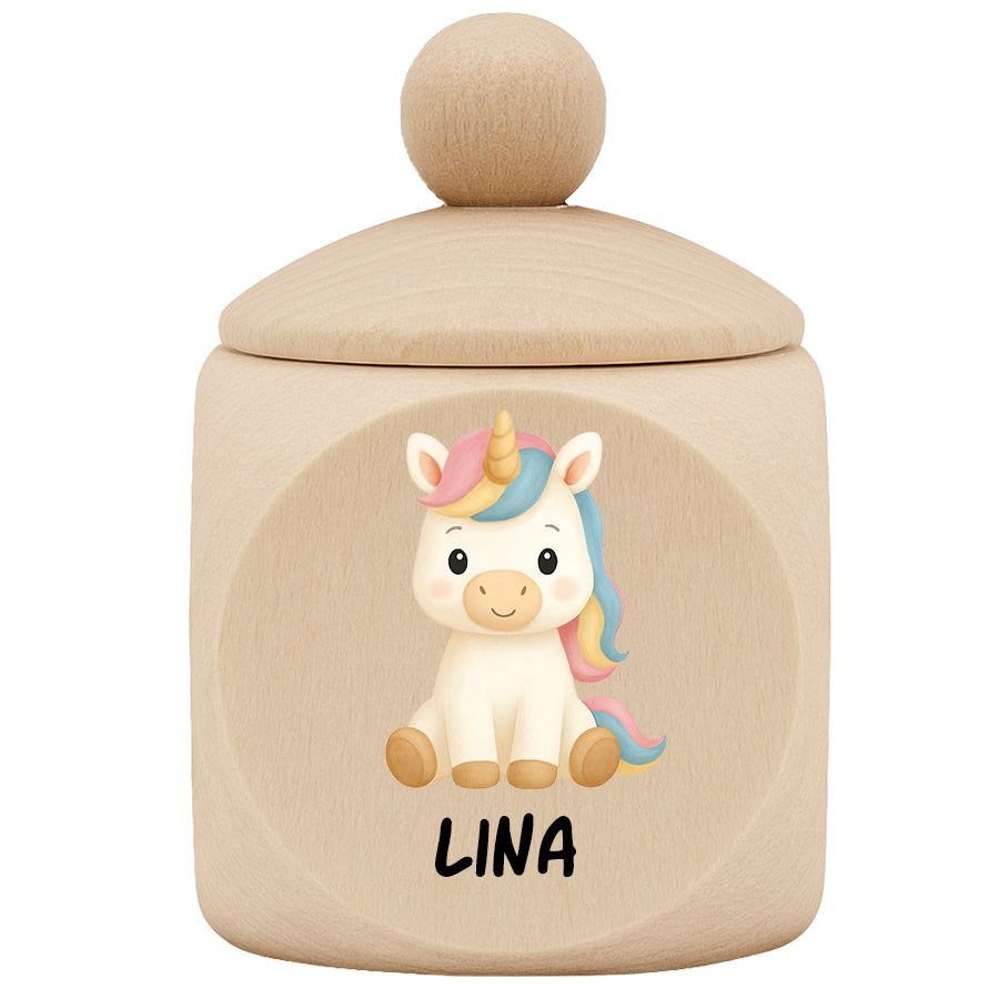 Personalisierte Milchzahndose aus Ahornholz mit Tiermotiv & Name - Zahndose aus Holz für Kinder mit Schraubverschluss