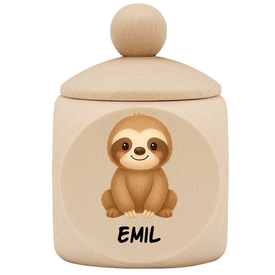 Personalisierte Milchzahndose aus Ahornholz mit Tiermotiv & Name - Zahndose aus Holz für Kinder mit Schraubverschluss