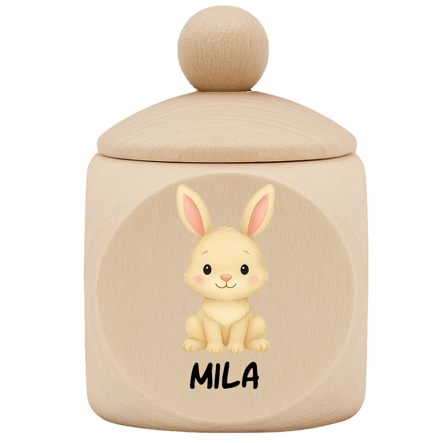 Personalisierte Milchzahndose aus Ahornholz mit Tiermotiv & Name - Zahndose aus Holz für Kinder mit Schraubverschluss