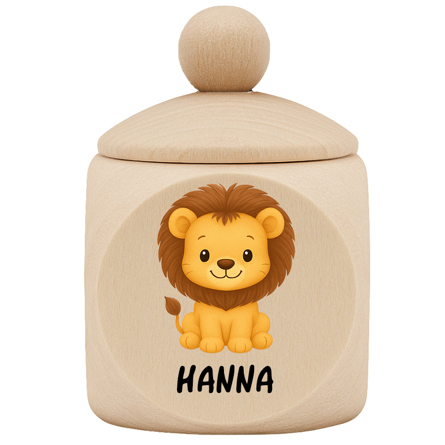Personalisierte Milchzahndose aus Ahornholz mit Tiermotiv & Name - Zahndose aus Holz für Kinder mit Schraubverschluss