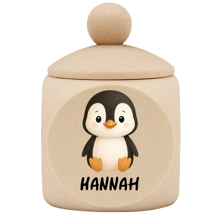 Personalisierte Milchzahndose aus Ahornholz mit Tiermotiv & Name - Zahndose aus Holz für Kinder mit Schraubverschluss