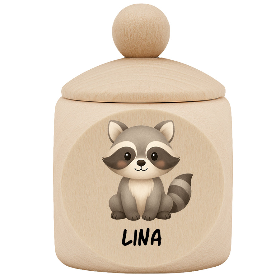 Personalisierte Milchzahndose aus Ahornholz mit Tiermotiv & Name - Zahndose aus Holz für Kinder mit Schraubverschluss