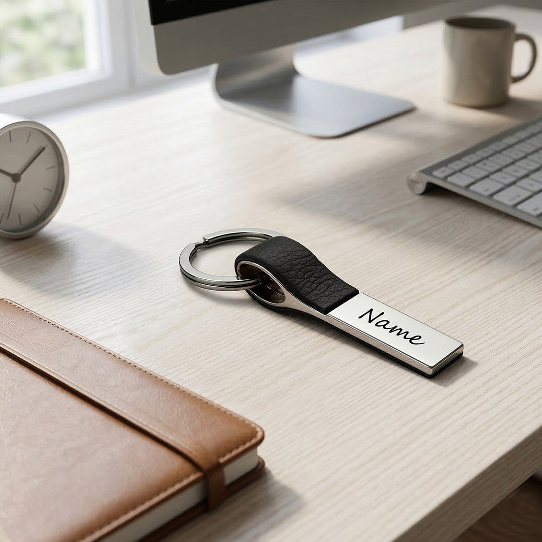 Personalisierter Schlüsselanhänger aus Leder & Metall mit Gravur