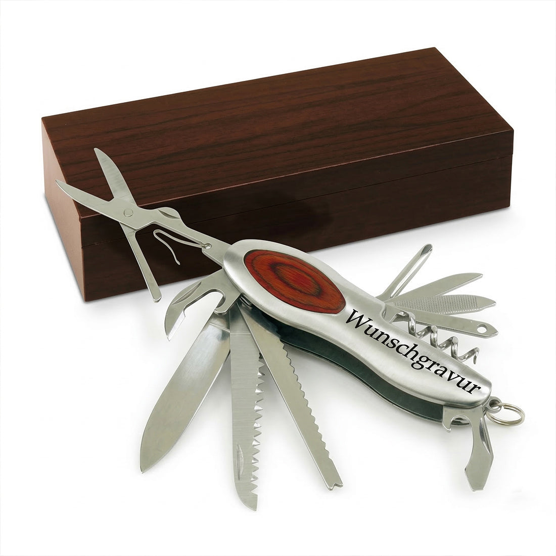 Multifunktionsmesser Wood mit 11 Funktionen und individueller Gravur