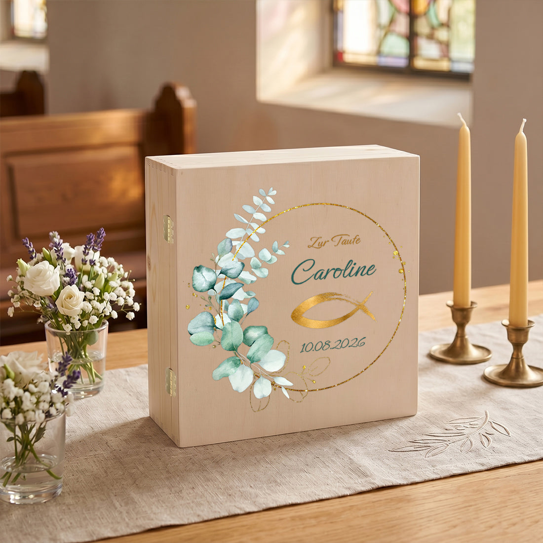 Personalisierte Erinnerungsbox zum kirlichen Anlass mit UV-Druck & Name
