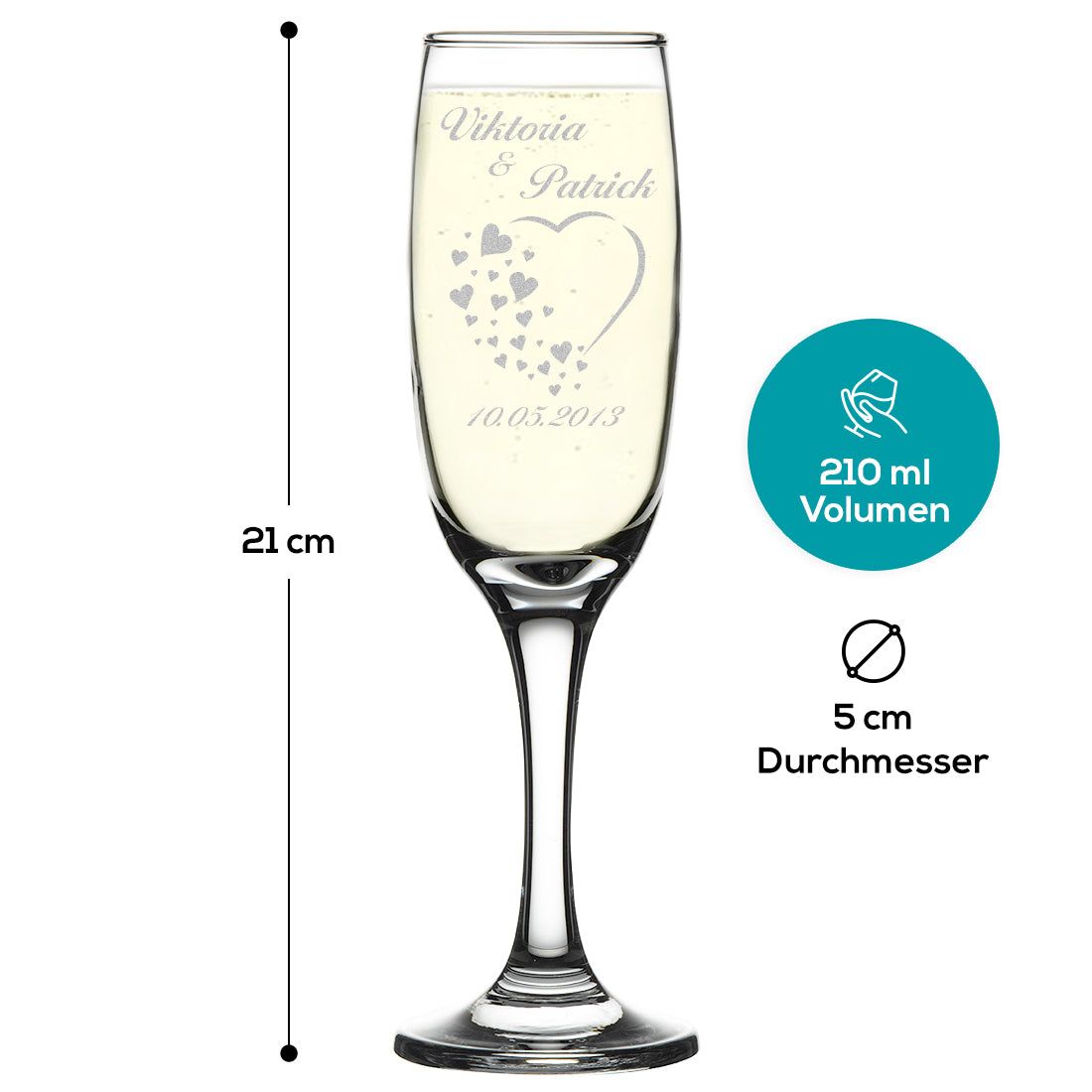 Sektgläser 2er-Set 210 ml mit Herz Gravur