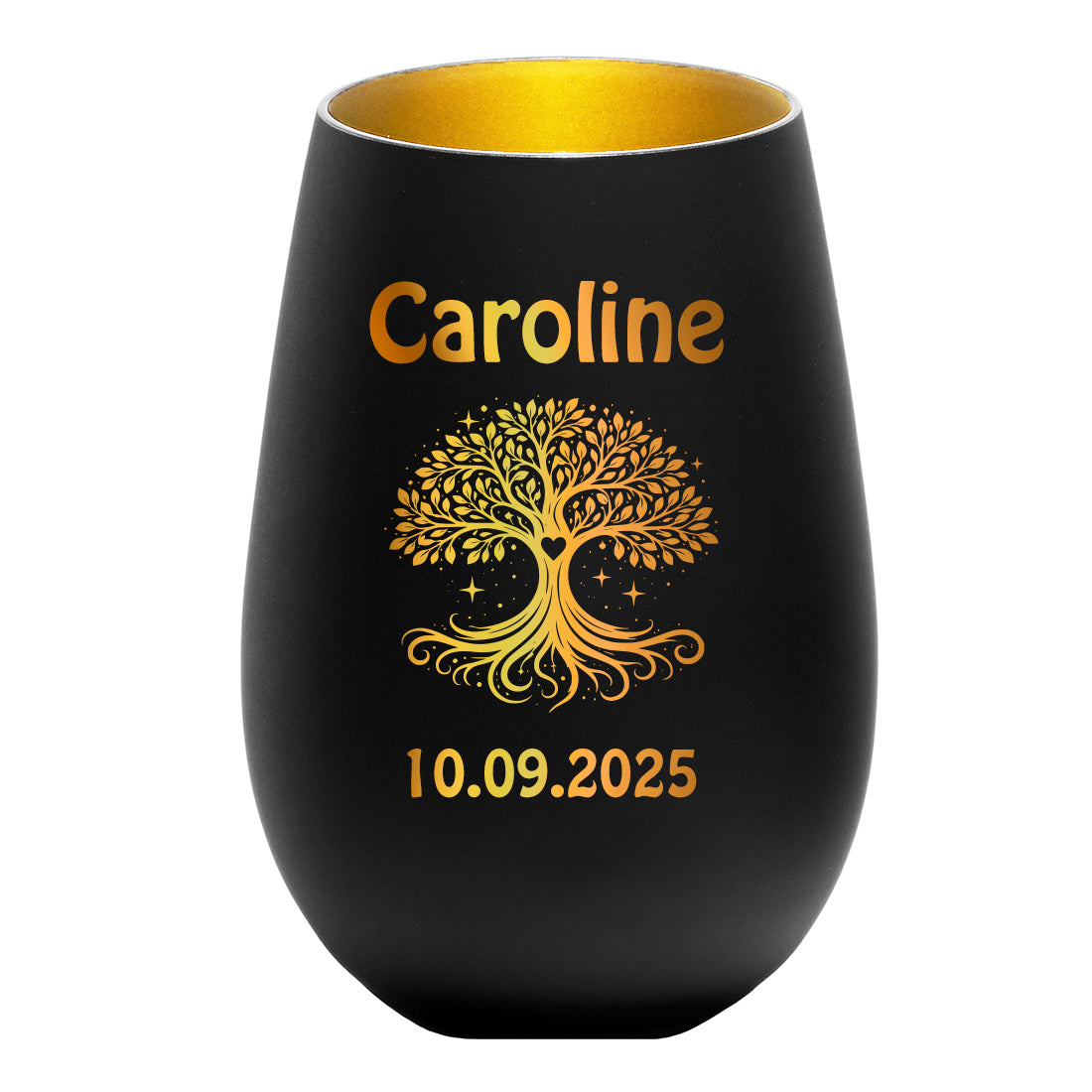 Personalisiertes Teelicht Schwarz-Gold mit Gravur - Name & Datum selbst gestalten