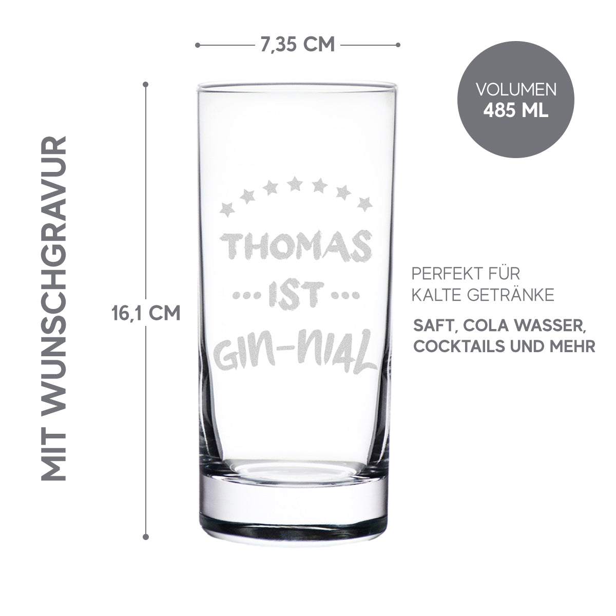 Gin Tonic Longdrinkglas 485 ml mit Gravur
