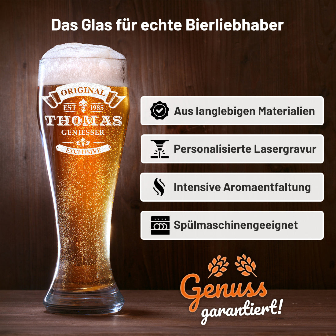 Weizenbierglas 0,5 Liter Original Exklusive mit Gravur