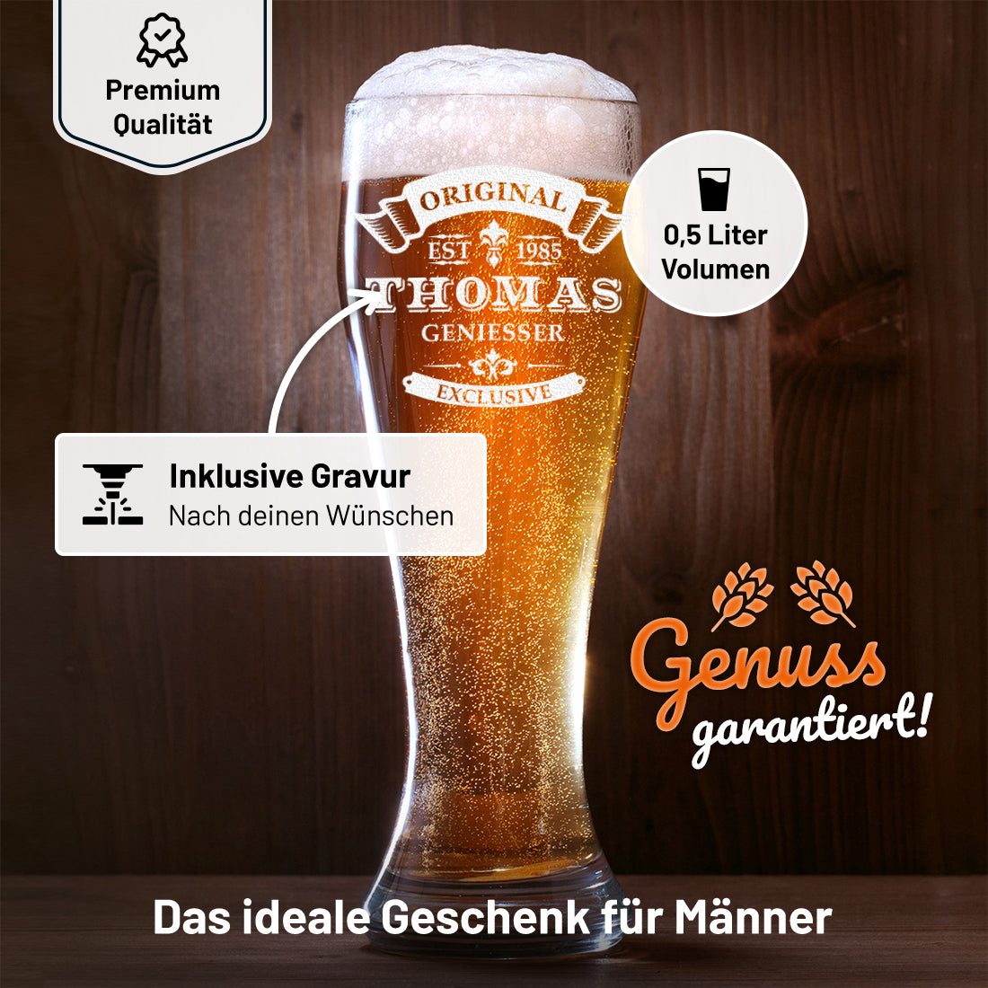 Weizenbierglas 0,5 Liter Original Exklusive mit Gravur